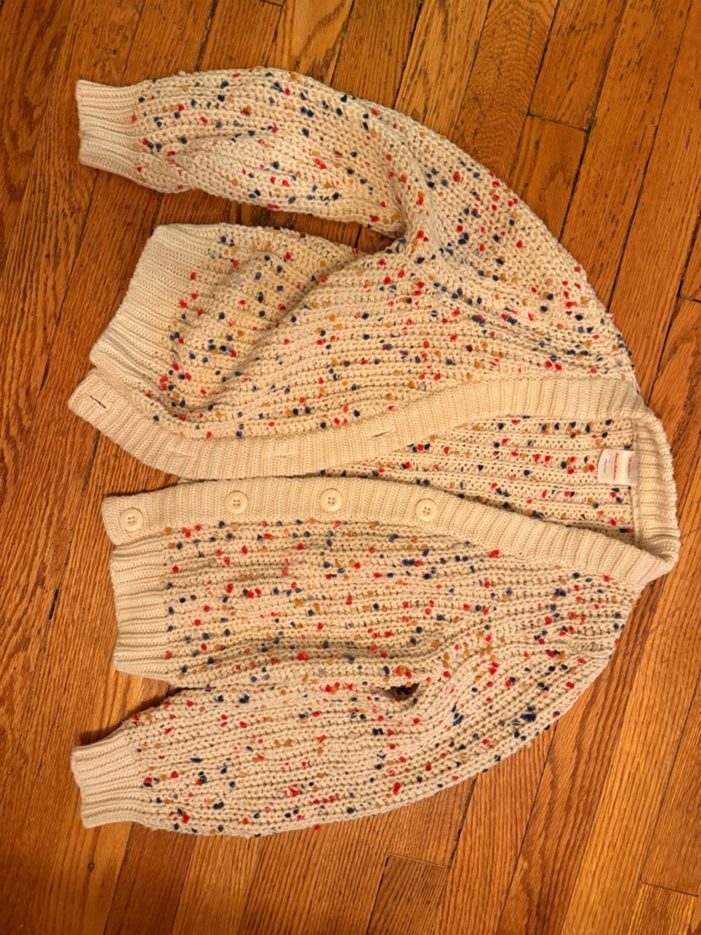 Hanna Andersson Cream Knit Cardigan with Multicolor Speckle